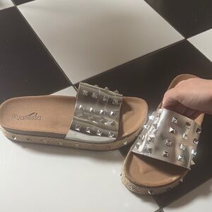 Silver Studded Women's Slide Sandals